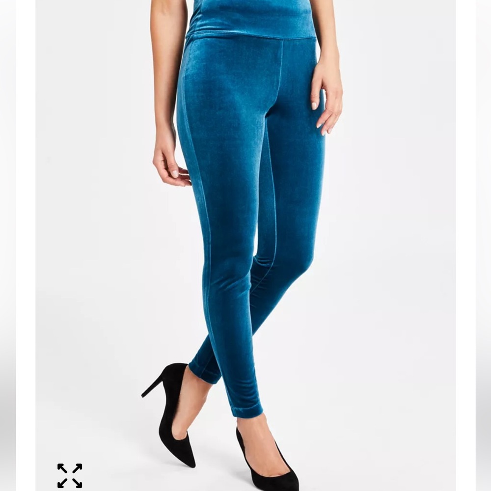 INC  International Concepts INC Women's Teal Velvet Non Seam Skinny Leggings